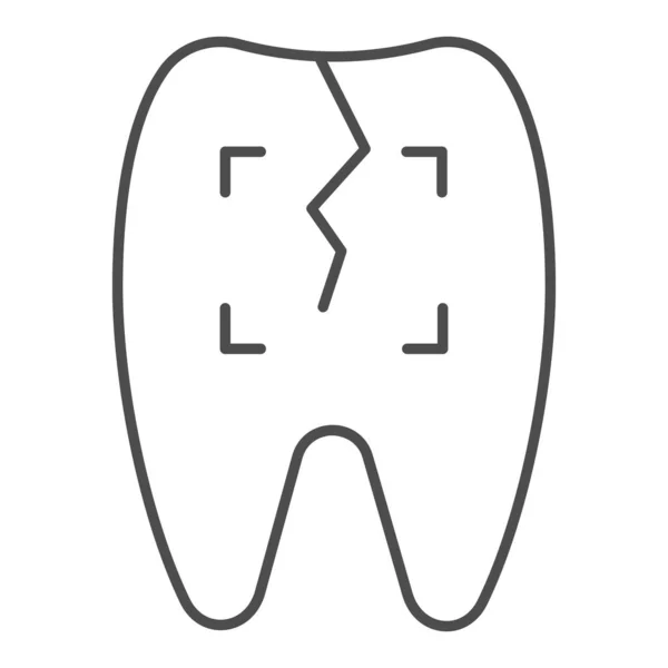 Diente agrietado icono de línea delgada. Ilustración vectorial odontológica aislada en blanco. Diseño de estilo de contorno de dientes problemático, diseñado para web y aplicación. Eps 10 . — Vector de stock