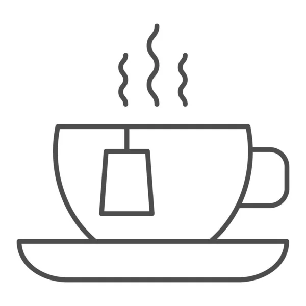 Beker met theezakje dunne lijn pictogram. Mok thee vector illustratie geïsoleerd op wit. Hot tea outline stijl design, ontworpen voor web en app. Eps 10. — Stockvector