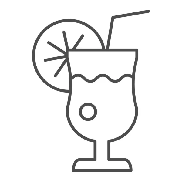 Glass of lemonade thin line icon. Lemon juice vector illustration isolated on white. Fresh drink outline style design, designed for web and app. Eps 10. — Stock Vector