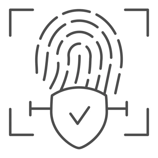 Checked fingerprint thin line icon. Finger identification approved vector illustration isolated on white. Check with fingerprint outline style design, designed for web and app. Eps 10. — Stock Vector