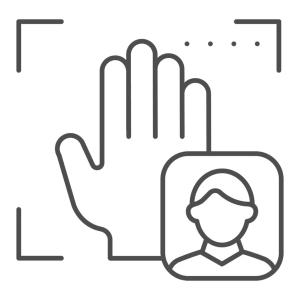Розпізнавання користувача Palm піктограма тонкої лінії. Фокус ручним друком Векторні ілюстрації ізольовані на білому. Розробка стилю аутентифікації долоні людини, призначеного для веб та додатків. Епс 10 . — стоковий вектор
