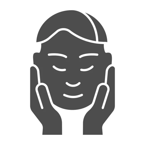 Man face in hands solid icon. Smooth skin after shaving vector illustration isolated on white. Clean face after shaving glyph style design, designed for web and app. Eps 10. — Stock Vector