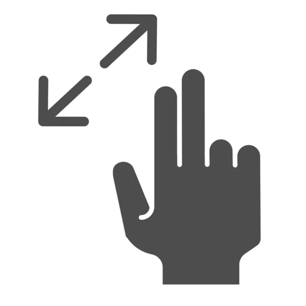 Ridimensiona gesto icona solida. Zoom nell'illustrazione vettoriale isolato su bianco. Ghiaccio gesto Swipe design in stile, progettato per il web e app. Eps 10 . — Vettoriale Stock