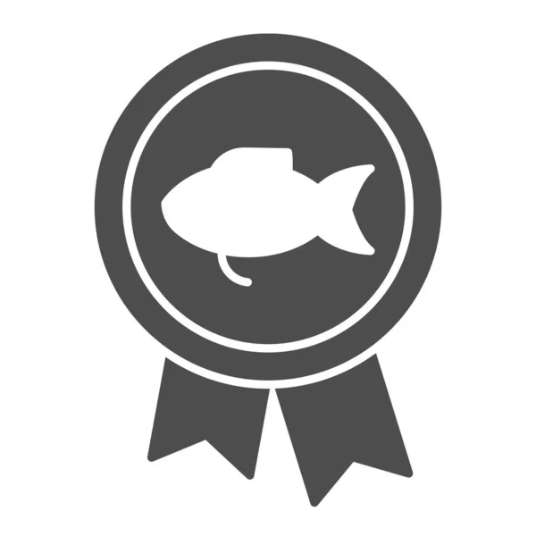 Pesca recompensa icono sólido. Medalla de pesca vector ilustración aislada en blanco. Diseño de estilo glifo de premio, diseñado para la web y la aplicación. Eps 10 . — Vector de stock