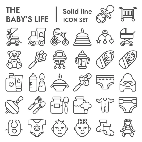 Baby s life line icon set, newborn symbols collection, vector sketches, logo illustrations, kid signs linear pictograms package isolated on white background, eps 10.