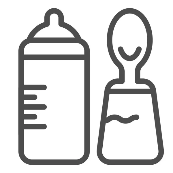 Ikona dziecięcej butelki i łyżki. Butelka z smoczkiem i łyżeczką wektor ilustracji izolowane na białym. Odżywianie dziecka zarys styl projektowania, przeznaczony do sieci web i aplikacji. Eps 10. — Wektor stockowy