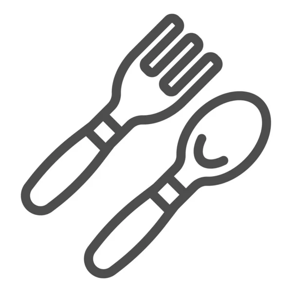 Cuchara de bebé y tenedor icono de línea. Cubertería ilustración vectorial aislada en blanco. Las herramientas de comedor para bebés describen el diseño de estilo, diseñado para la web y la aplicación. Eps 10 . — Vector de stock