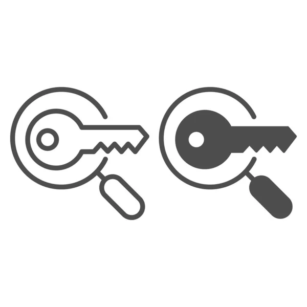 Keyword search line and glyph icon. Magnifying glass and key vector illustration isolated on white. Research outline style design, designed for web and app. Eps 10. — Stock Vector