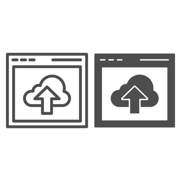 Cloud computing downloadlijn en glyph pictogram. Data server met pijl vector illustratie geïsoleerd op wit. Ontwerp van computerraamschema 's, ontworpen voor web en app. Eps 10. — Stockvector