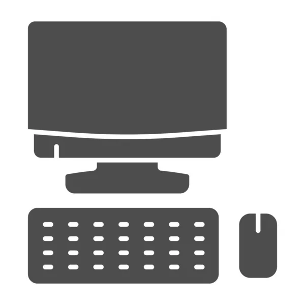 Computermonitor mit Tastatur und Maus solides Symbol, Smart-Home-Symbol, Technologie-Vektor-Zeichen auf weißem Hintergrund, PC-Workstation-Symbol im Glyphen-Stil mobiles Konzept, Web. Vektorgrafik. — Stockvektor
