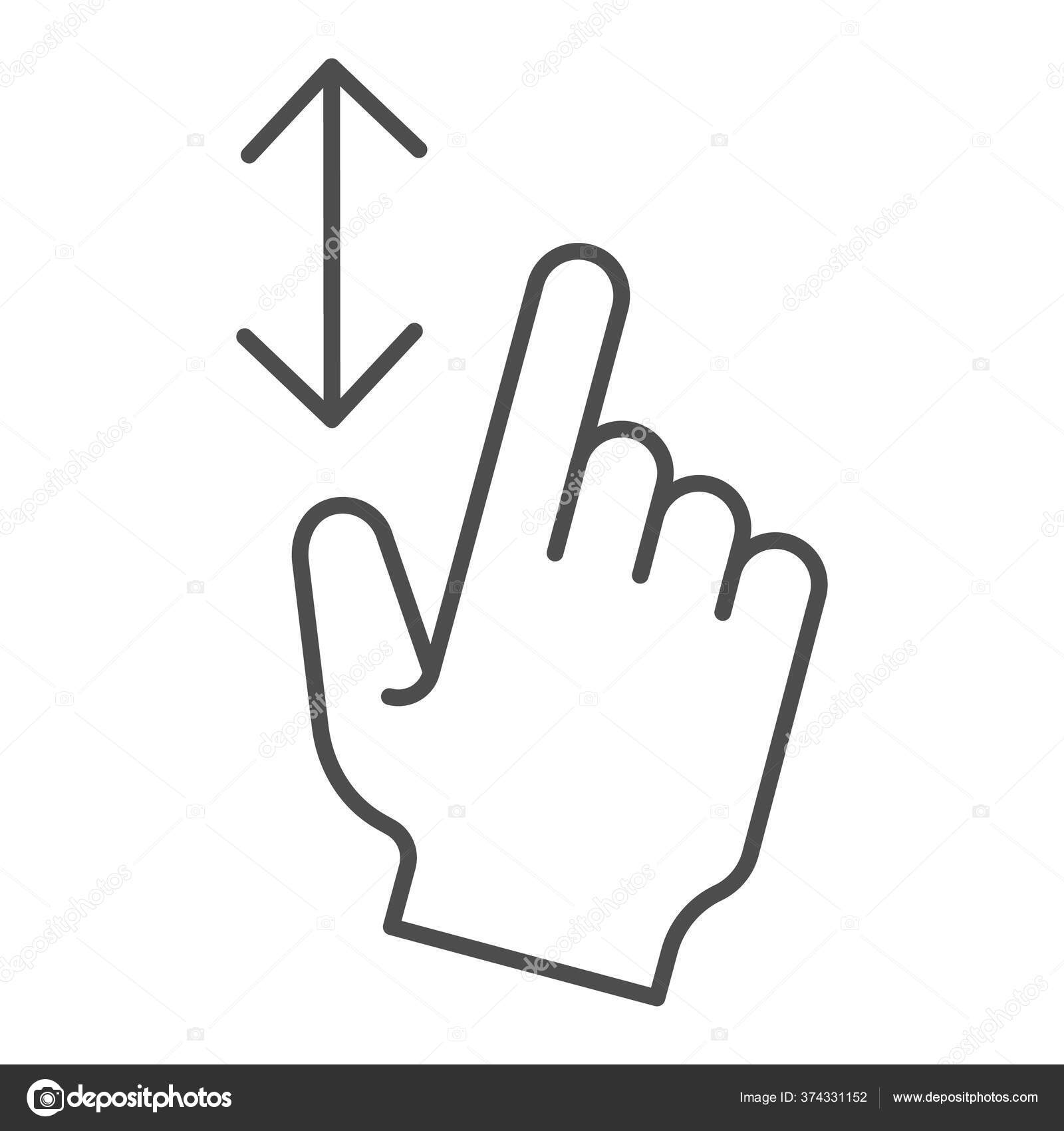 縦スクロールの細い線のアイコン。白で分離された高さベクトルイラストのサイズを変更します。Webとアプリ用に設計されたスクロールジェスチャーアウトラインスタイルデザイン。Eps  10. ストックベクター ©sabustock 374331152, image size:1600x1700