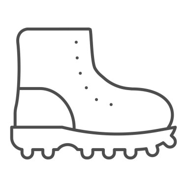 Yürüyüş botları, ince çizgi ikonu. Ayakkabı vektörü çizimi beyaza izole edilmiş. Askeri botlar web ve uygulama için tasarlanmış tasarım tasarımı. Eps 10.