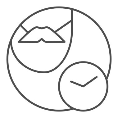 Bıyık ve saat çizgisi ikonu. Beyaz üzerinde izole edilmiş bıyık vektör çizimi olan yüz. Tıraş zamanı tasarımı, web ve uygulama için tasarlandı. Eps 10.