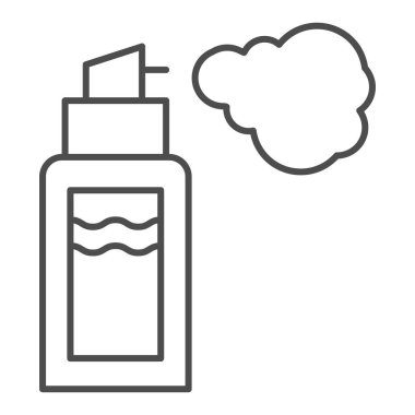 Deodorant ince çizgi ikonu. Sprey, beyaz üzerine izole edilmiş vektör illüstrasyonu. Aerosol şişe tasarımı, web ve uygulama için tasarlanmış. Eps 10.