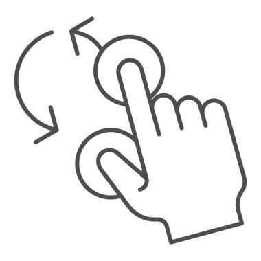 İki parmak ince çizgi simgesi ile döndür. Kaydırma vektör illüstrasyonu beyaz üzerinde izole. Tap outline tasarımı, web ve uygulama için tasarlandı. Eps 10.
