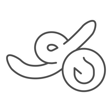 Solucan ve kanca ince çizgi ikonu. Balık yemi illüstrasyonu beyazda izole edilmiş. Solucan yemi tasarımı, web ve uygulama için tasarlanmış. Eps 10.