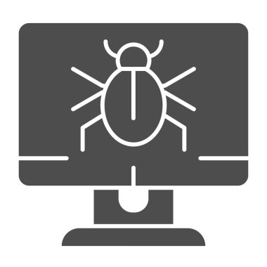 Masaüstü simgesinde uyarı uyarısı. Virüslü bilgisayar vektör çizimi beyaza izole edildi. Bilgisayar hatası, web ve uygulama için tasarlanmış, ekran kabartma biçimi tasarımında. Eps 10.