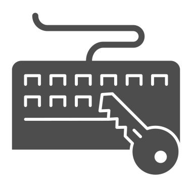 Klavye ve anahtar katı simgesi. Klavye koruma vektör çizimi beyaza izole edildi. Anahtar güvenlik kabartma tasarımı, web ve uygulama için tasarlandı. Eps 10.