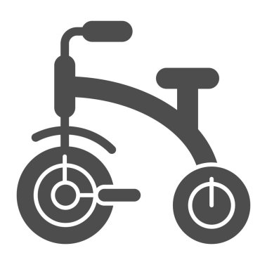 Üç tekerlekli bisiklet katı ikonu. Çocukların üç tekerlekli bisiklet vektör çizimi beyaza izole edilmiş. Bebek bisikleti kabartma tasarımı, web ve uygulama için tasarlanmış. Eps 10.