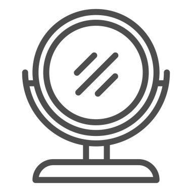 Yuvarlak makyaj aynası çizgisi simgesi. Masa aynası çizimi beyaza izole edildi. Tablo aynası tasarımı, web ve uygulama için tasarlandı. Eps 10.