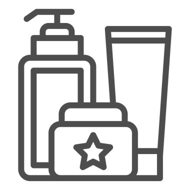 Kozmetik şişe hattı ikonu. Krem seti vektör çizimi beyaza izole edildi. Kozmetik tüpleri ana hatlı tasarım, web ve uygulama için tasarlandı. Eps 10.