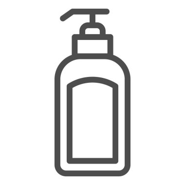 Dispenser çizgisi simgesi. Losyon şişesi çizimi beyaza izole edilmiş. Siphon tasarımı, web ve uygulama için tasarlandı. Eps 10.