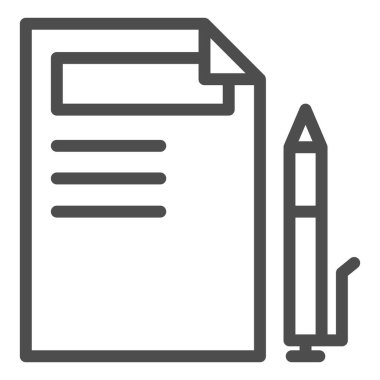 Belge ve kalem satırı simgesi. Kağıt ve kalem çizimi beyaza izole edilmiş. İmza listesi tasarımı, web ve uygulama için tasarlanmış. Eps 10.