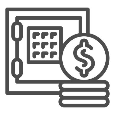 Kasa ve para hattı ikonu. Banka kasası ve nakit vektör çizimi beyaza izole edildi. Tasarım tasarımı, web ve uygulama için tasarlandı. Eps 10.