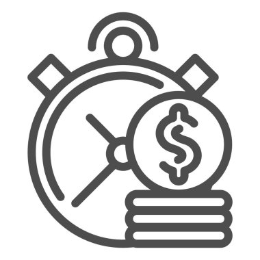 Zaman para çizgisi simgesidir. Saat ve sikke vektör çizimi beyaza izole edildi. Yatırım zamanı tasarımı, web ve uygulama için tasarlanmış. Eps 10.