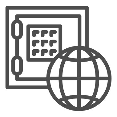 Küresel ekonomi çizgisi simgesi. Güvenli kutu ve gezegen vektör çizimi beyaza izole edildi. Tasarruf koruma tasarımı, web ve uygulama için tasarlandı. Eps 10.