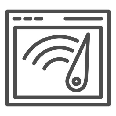 Tarayıcı hız çizgisi simgesi. Bilgisayar penceresi hız göstergesi çizimi beyaza izole edildi. Web tarayıcı, web ve uygulama için tasarlanmış ok ana hatlı biçim tasarımı. Eps 10.