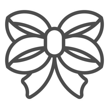 Kurdele yay çizgisi ikonu. Çift düğümlü yay vektör çizimi beyaza izole edildi. Bağlı düğüm tasarımı, web ve uygulama için tasarlanmış. Eps 10.