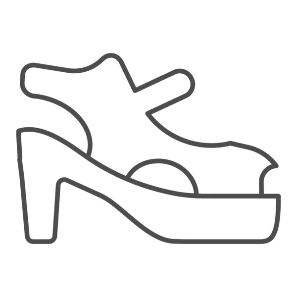 ハイヒールのサンダルの細い線のアイコン。かかとベクトルイラスト上の靴は白に隔離。夏の履物は、ウェブとアプリのために設計されたスタイルのデザインを概説します。Eps 10. — ストックベクタ