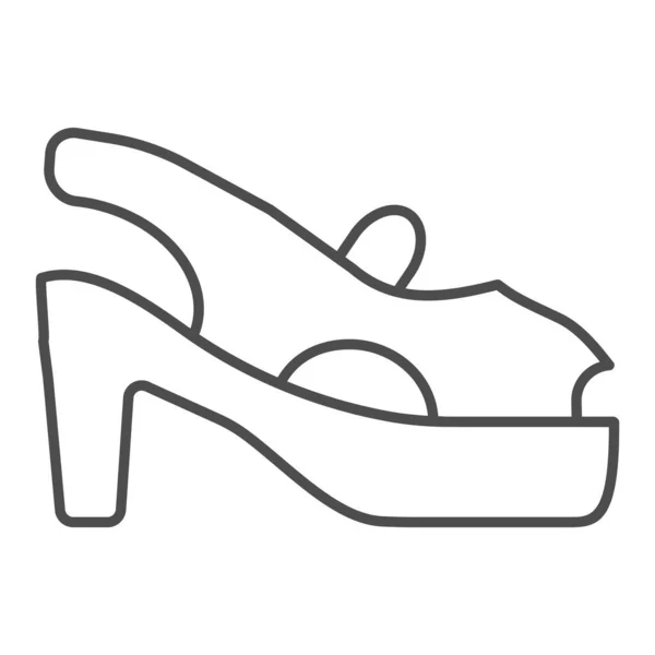 Ikon tipis sepatu wanita. Sandal pada gambar vektor tumit terisolasi pada warna putih. Desain gaya alas kaki musim panas, dirancang untuk web dan aplikasi. Eps 10. - Stok Vektor