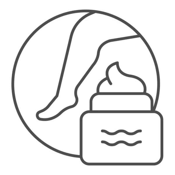 Crème voor voeten dunne lijn pictogram. Voetcrème illustratie geïsoleerd op wit. Huidverzorging outline stijl ontwerp, ontworpen voor web en app. Eps 10. — Stockvector