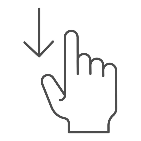 Svep ner tunna linjen ikonen. Pekskärm gester vektor illustration isolerad på vitt. Rulla ner skissera stil design, utformad för webb och app. Eps 10. — Stock vektor