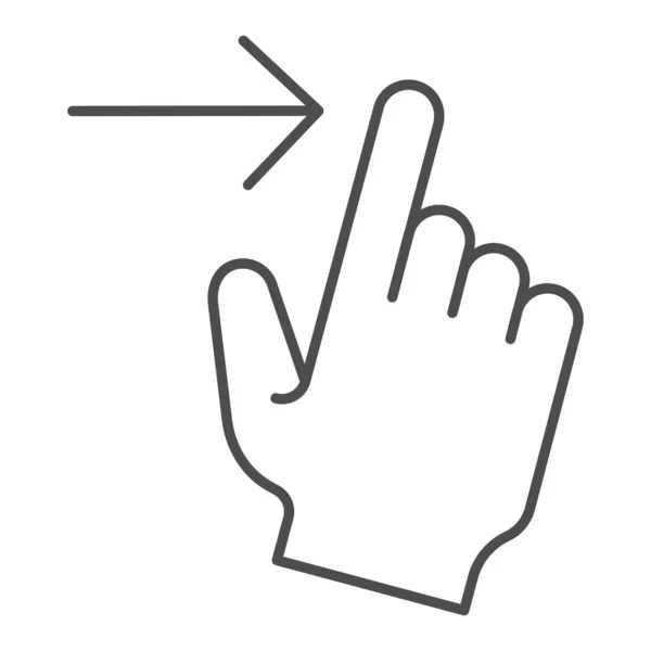 Gesek ikon garis tipis kanan. Gambar vektor kanan Flick diisolasi dengan warna putih. Desain gaya gesture outline, dirancang untuk web dan aplikasi. Eps 10. - Stok Vektor
