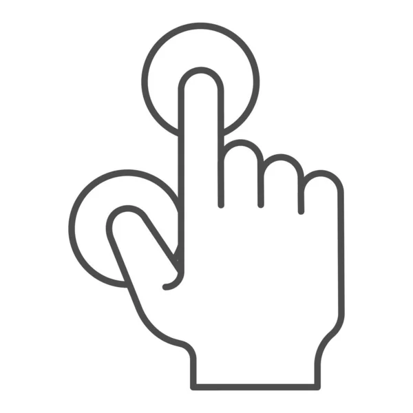 Två fingrar vidrör tunn linje ikon. Flera beröring vektor illustration isolerad på vitt. Tryck på skissera stil design, utformad för webb och app. Eps 10. — Stock vektor