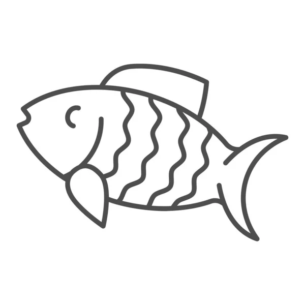 魚の細い線のアイコン。白に隔離された動物のベクターイラスト。ウェブとアプリのために設計されたシーフードアウトラインスタイルのデザイン。Eps 10. — ストックベクタ
