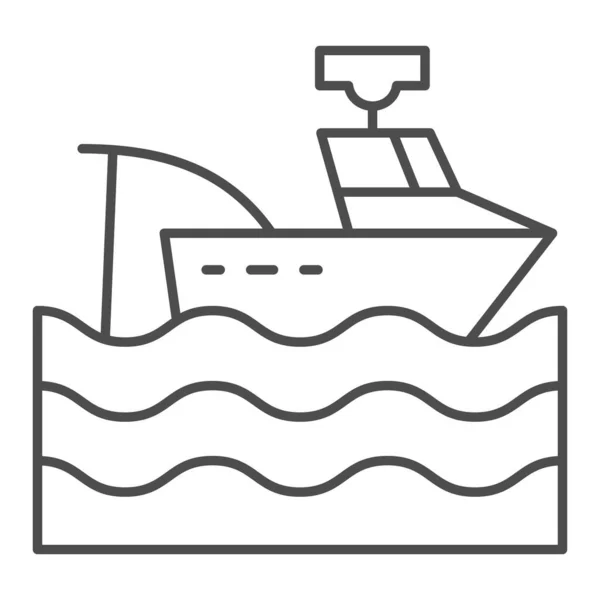 Fishing vessel thin line icon. Fishing boat vector illustration isolated on white. Trawler outline style design, designed for web and app. Eps 10. — Stock Vector