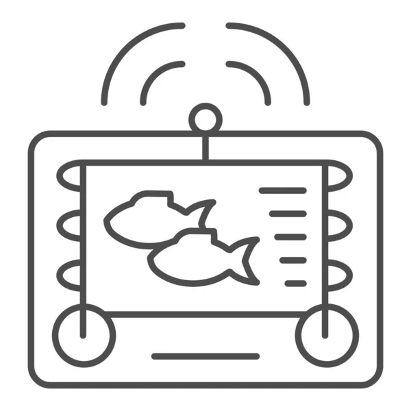 Fiskar ekolod tunn linje ikon. Fishfinder vektor illustration isolerad på vitt. Digital gadget skissera stil design, utformad för webb och app. Eps 10. — Stock vektor