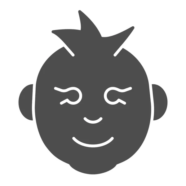 Malá klučičí ikona. Vektorová ilustrace dětské usměvavé tváře izolovaná na bílém. Dítě chlapec tvář glyf styl design, určený pro web a aplikaci. Eps 10. — Stockový vektor