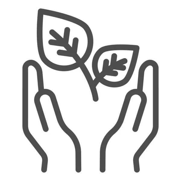 Plant in palm line icon. Sprout and hands sign vector illustration isolated on white. Eco friendly outline style design, designed for web and app. Eps 10. — Stock Vector