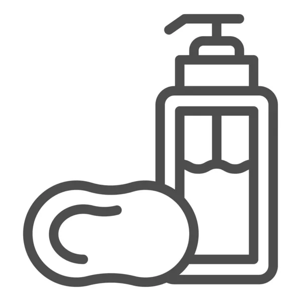 Icono de línea de jabón líquido. Ilustración de vectores de signos higiénicos aislados en blanco. Diseño de estilo de boceto de botella de plástico, diseñado para web y aplicación. Eps 10 . — Vector de stock