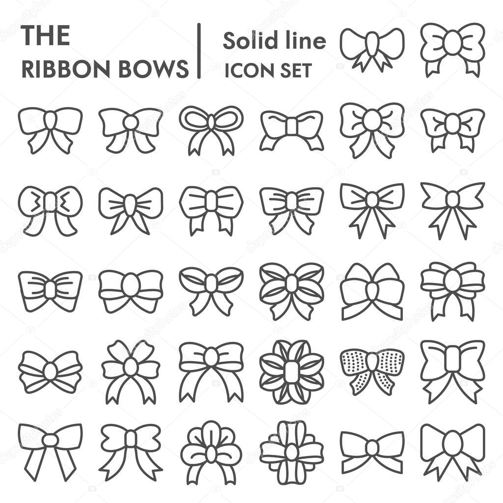 Ribbon bows line icon set, knot symbols collection, vector sketches, logo illustrations, decor signs linear pictograms package isolated on white background, eps 10