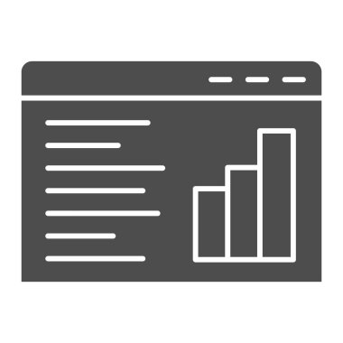 Raporlu web sitesi ve sağlam simge diyagramı. Çevrimiçi iş raporu sembolü, beyaz arka planda glifli resim. Mobil konsept ve web tasarımı için pazarlama analitiği imzası. Vektör.