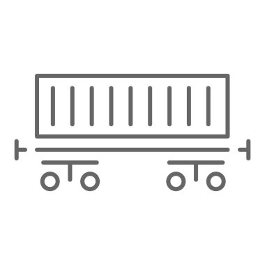 Demiryolu teslimatı ince çizgi ikonu, lojistik sembol, beyaz arka planda tren vagonu vektör işareti, mobil konsept ve web tasarımı için ana hatlı kargo çelik sarnıç ikonu. Vektör grafikleri.