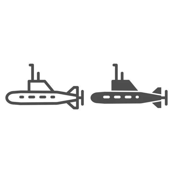 潜水艦のラインと固体アイコン、軍艦輸送シンボル、白い背景に水中ボートベクトル記号、アウトラインスタイルのモバイルコンセプトとウェブデザインで潜望鏡アイコンと潜水艦。ベクトルグラフィックス. — ストックベクタ