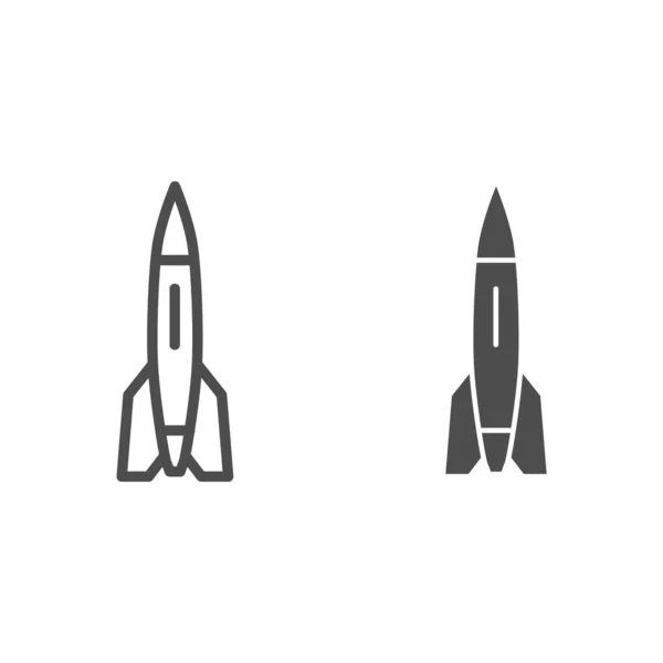 Linia rakietowa i solidna ikona, symbol transportu, znak wektora statku kosmicznego na białym tle, ikona pocisku w zarysie stylu dla mobilnej koncepcji i projektowania stron internetowych. Grafika wektorowa. — Wektor stockowy