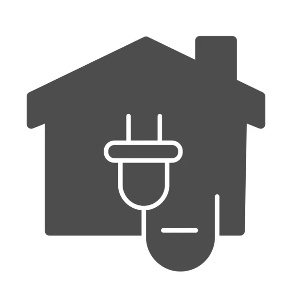 Tomada de energia ecológica e construção de ícone sólido, símbolo de casa inteligente, sinal de vetor de eletricidade no fundo branco, casa e ícone plugue elétrico no estilo glifo para celular e web. Gráficos vetoriais . —  Vetores de Stock